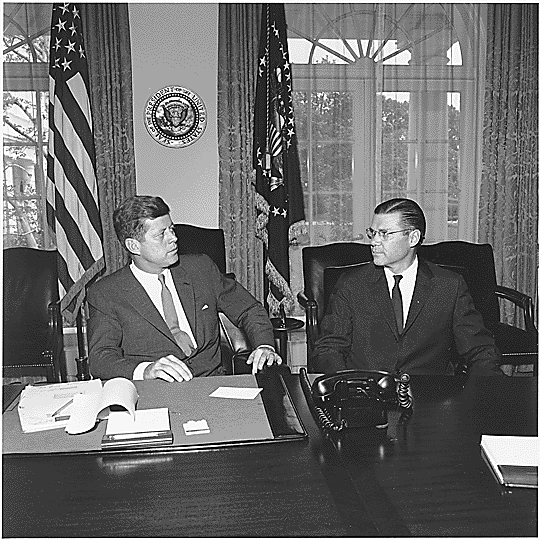 President John F. Kennedy Sitting with Defense Secretary Robert McNamara