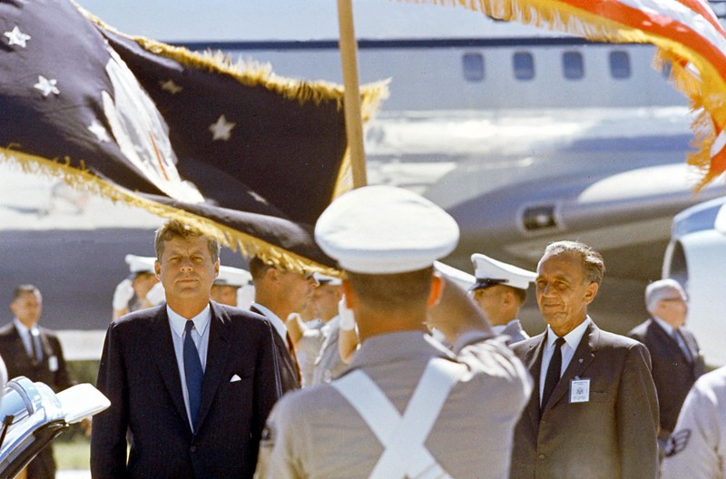 President John F. Kennedy Standing Alongside Center Director Kurt Debus
