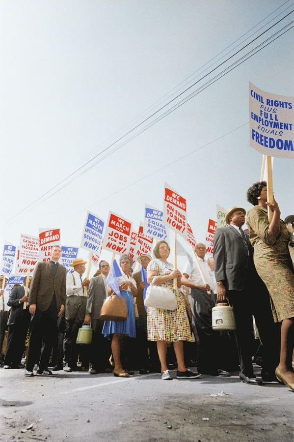 A Colorized Image of Protestor Demanding Equal Rights During a Civil Rights Movement March