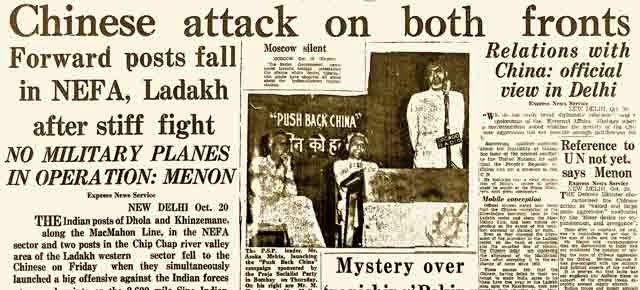 News paper headlines during 1962 Indo china war